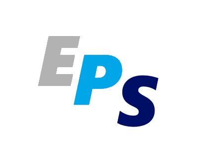 A blue and grey logo for eps