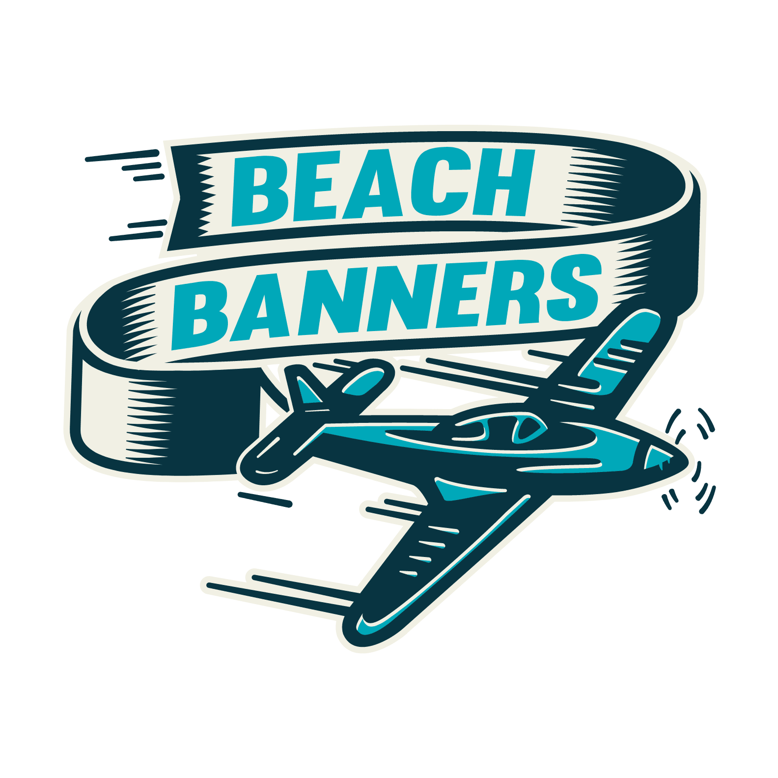 A plane flying over the ocean with a banner.