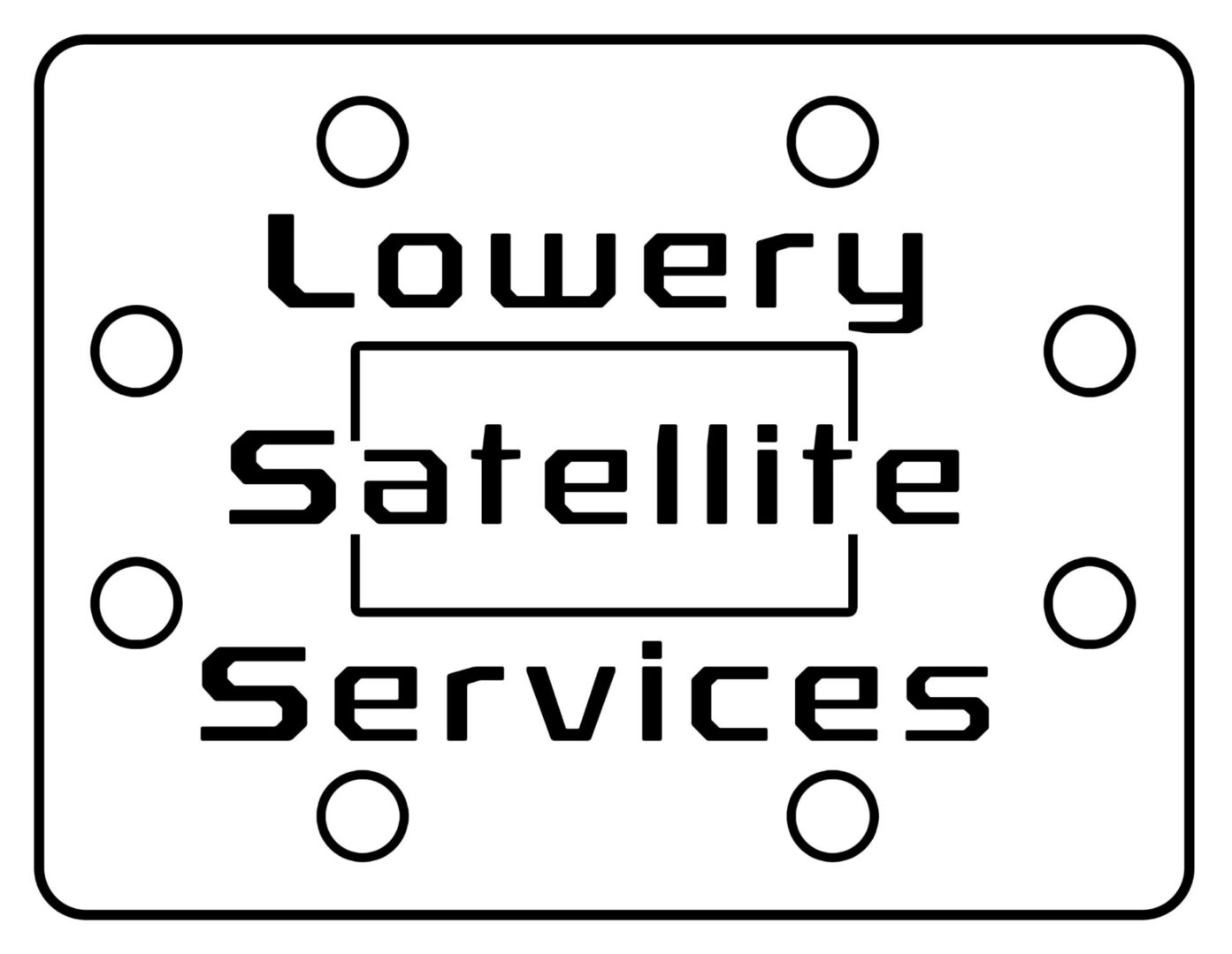 A black and white image of the logo for lowery satellite services.