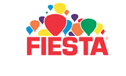 The logo of fiesta with balloons and in red color with white background