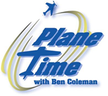Logo with airplane and text design.