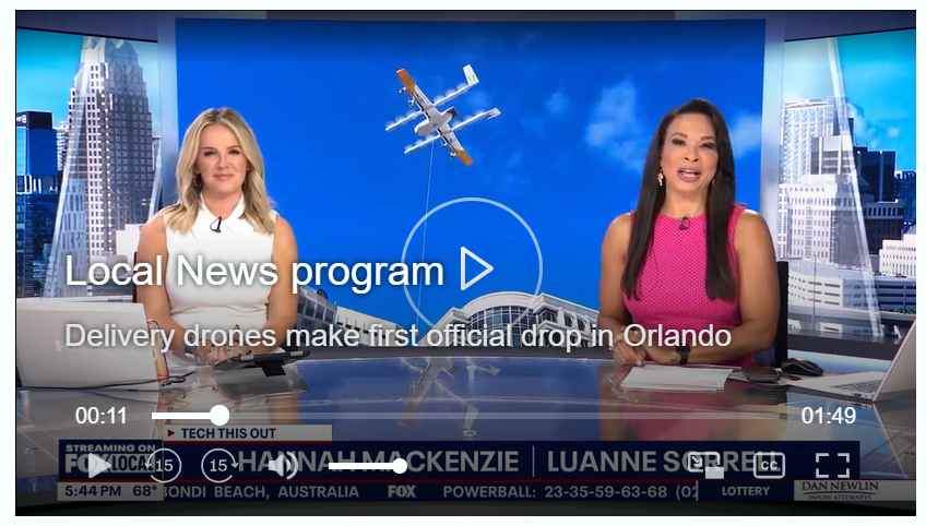Local news anchors discussing drone delivery.